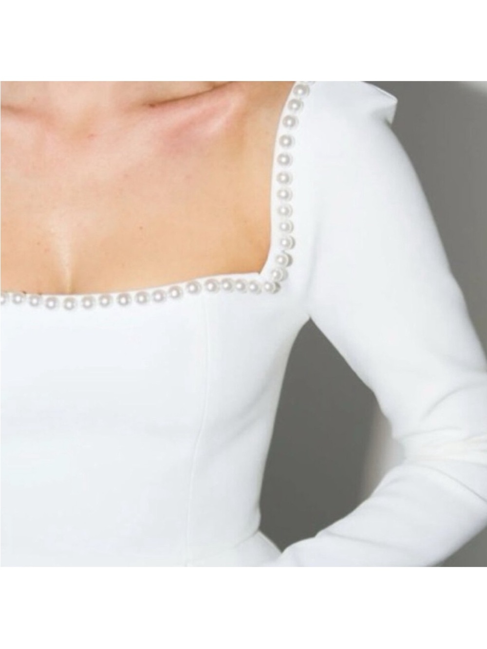 Square-Neck Long Sleeve White Mini Dress - Picture 2 of 3